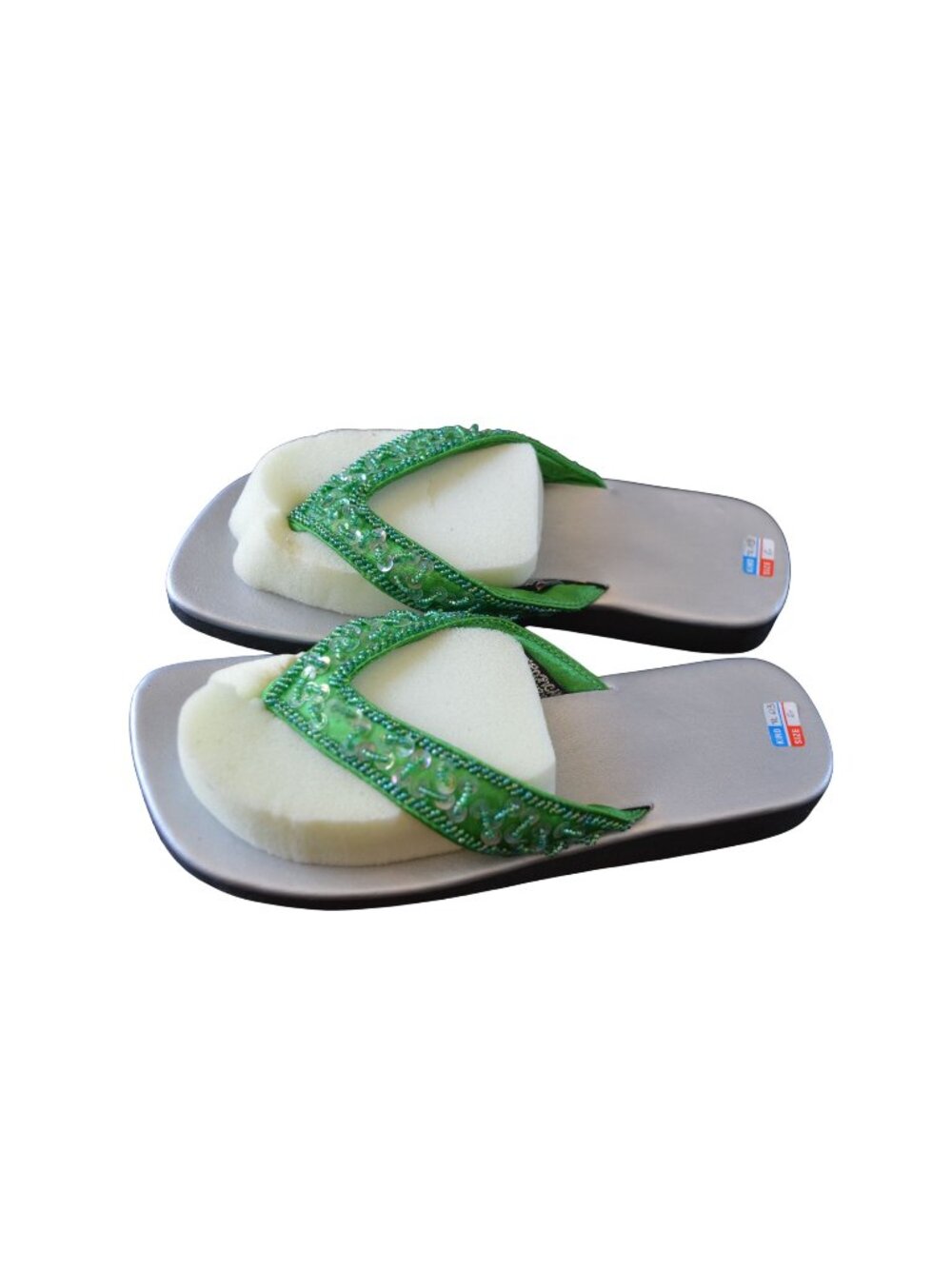 Y2K Tropical Tantrum Sequined Beaded Hawaiian Flip Flop Sandals Women's Size 6